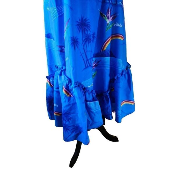 Aloha Hawaiian Muumuu Kaftan Beach Cover Rainbows Ruffles Vacation - Picture 2 of 6